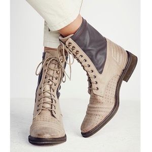 Free People Sounder Leather Lace Up Combat Boots